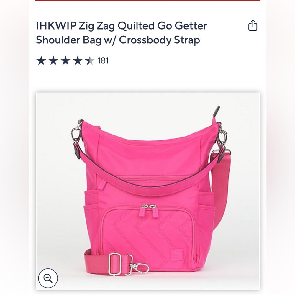 IHKWIP Ruby Pink Zig Zag Quilted Go Getter Shoulder Bag w/ 2 Crossbody Straps.